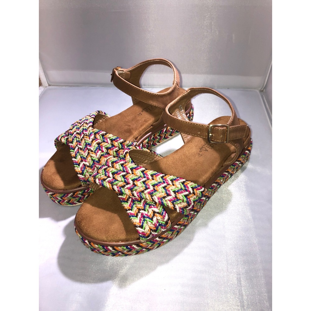 Patrizia by Spring Step Rocking Multi Color Woven Platform Sandals Tan Size 37